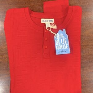 NWT Little Blue House Thermal Half Button Bright Red Small